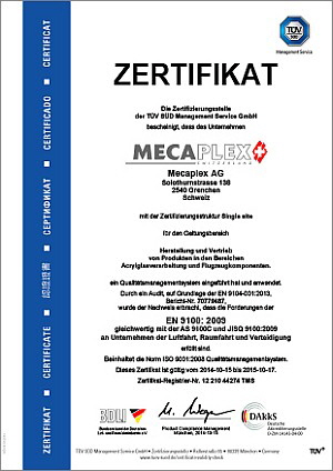 Mecaplex AG - Zertifikat Mecaplex AG - Zertifikat